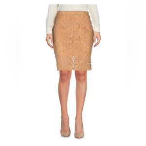 100% Flower Suede Skirt Caramel Made in Italy Size IT 46 US 10